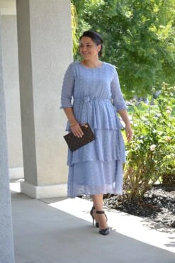 Madrid Blue Gray Swissdot Ruffled Dress -Women Dresses Store 0576BADF CA39 47DE 8214 661B2FF0A4D0