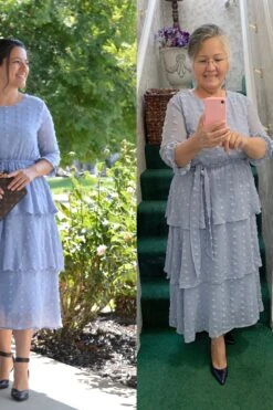 Madrid Blue Gray Swissdot Ruffled Dress