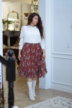 Tawny Rust Floral Pleated Skirt -Women Dresses Store 0CAA6816 DE14 42E4 9318 81549B6F95B8