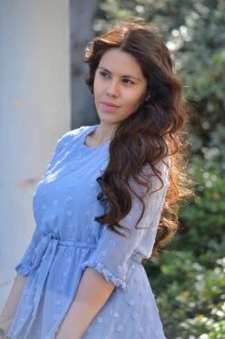 Madrid Blue Gray Swissdot Ruffled Dress -Women Dresses Store 0F14B359 E140 4B8A 9588 A44A8B725D6B