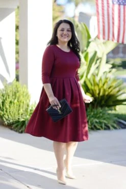 Venice Merlot Pleated Midi Dress -Women Dresses Store 16BC7A75 8109 4C3C 8D9C FEF46EF4AEBD