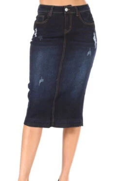 Mina Dark Distressed Denim Skirt -Women Dresses Store 1B4C3E17 1679 4C05 B7BA F4B37B807869