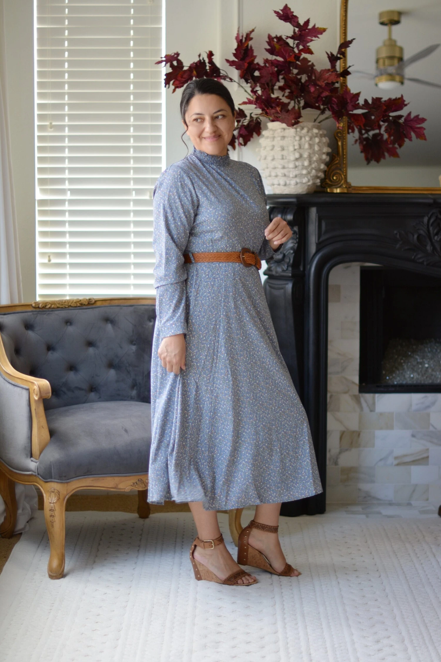 Anya Blue Floral Dress (belt Included) 5 Anya Blue Floral Dress (belt Included) - Image 3