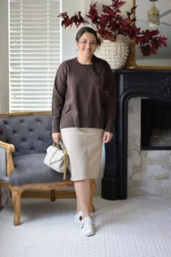 Amanda Taupe Denim Skirt -Women Dresses Store 2F6569D9 8C5C 41E7 8C8D 282F648B9A73