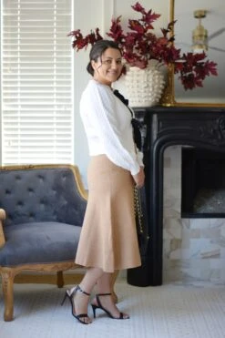 Silvia Camel Aline Ribbed Knit Skirt -Women Dresses Store 40821125 8788 411B 9D34 DA89B5723E60