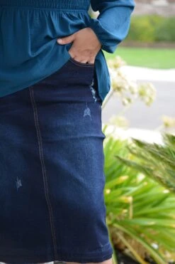 Mina Dark Distressed Denim Skirt