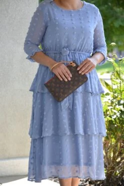 Madrid Blue Gray Swissdot Ruffled Dress -Women Dresses Store 4D9490AF 669A 4FE9 B788 339B2CD659DE