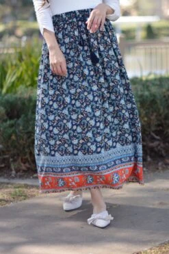 Reina Navy Boho Maxi Skirt -Women Dresses Store 65E013B5 AC00 4A38 8A9A C3D6C6827919