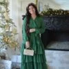 Lindos Green Textured Ruffled Maxi Dress