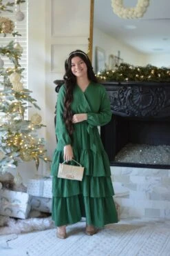 Lindos Green Textured Ruffled Maxi Dress