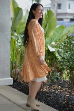 Adele Peach Floral Midi Dress -Women Dresses Store 7C840A51 9013 4D76 B776 9C4CD98C1B07