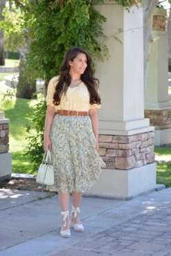 Vonnie Yellow Floral Midi Skirt -Women Dresses Store 7E1A05B0 A945 415B 856E 6538B274ACF3