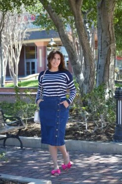 Chania Indigo Denim Buttoned Skirt (Skirt Society Exclusive) -Women Dresses Store 7E74BE54 31CC 44F8 953C A77949F24BAD