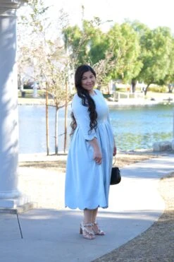 Berlin Sky Blue Scalloped Dress -Women Dresses Store 82A7A360 B4EB 4D6C 8D74 9140F2E6159A