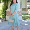 Capri Minty Blue Puff Sleeve Dress -Women Dresses Store 84806DCD E5B6 4BC7 BF96 2ACA804B7381