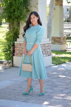 Capri Minty Blue Puff Sleeve Dress