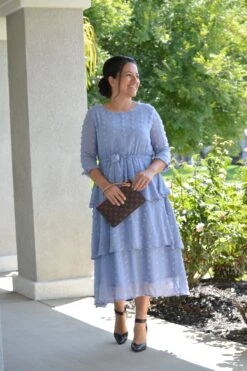 Madrid Blue Gray Swissdot Ruffled Dress -Women Dresses Store 88D90A3B F229 4179 9348 506045481B46