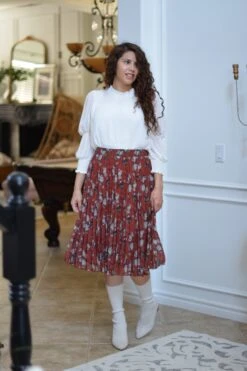 Tawny Rust Floral Pleated Skirt -Women Dresses Store 8FDAEC30 8097 4361 9B83 26A7C09B2714