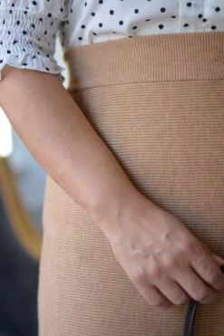 Silvia Camel Aline Ribbed Knit Skirt -Women Dresses Store 90FD184E CCC1 44DD 8772 396B6495A5D9