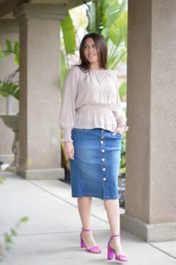 Raegan Button Vintage Wash Denim Skirt -Women Dresses Store 9245E226 7EA7 4733 B7EC 2534D7354992