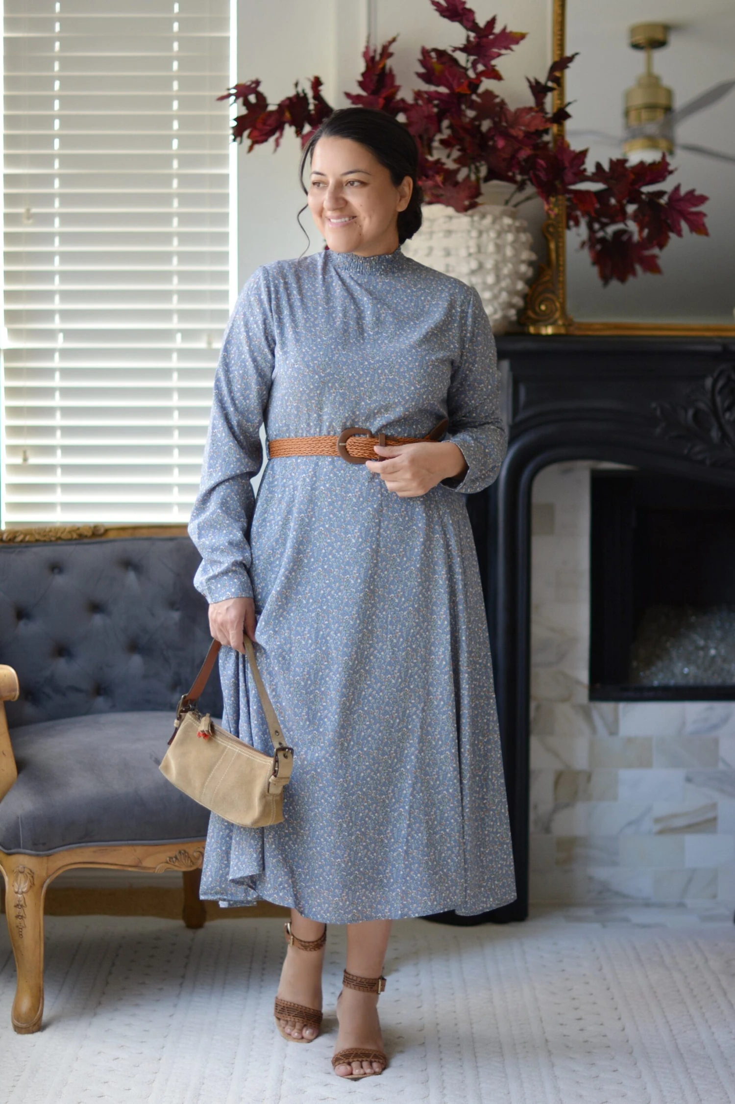 Anya Blue Floral Dress (belt Included) 7 Anya Blue Floral Dress (belt Included) - Image 5