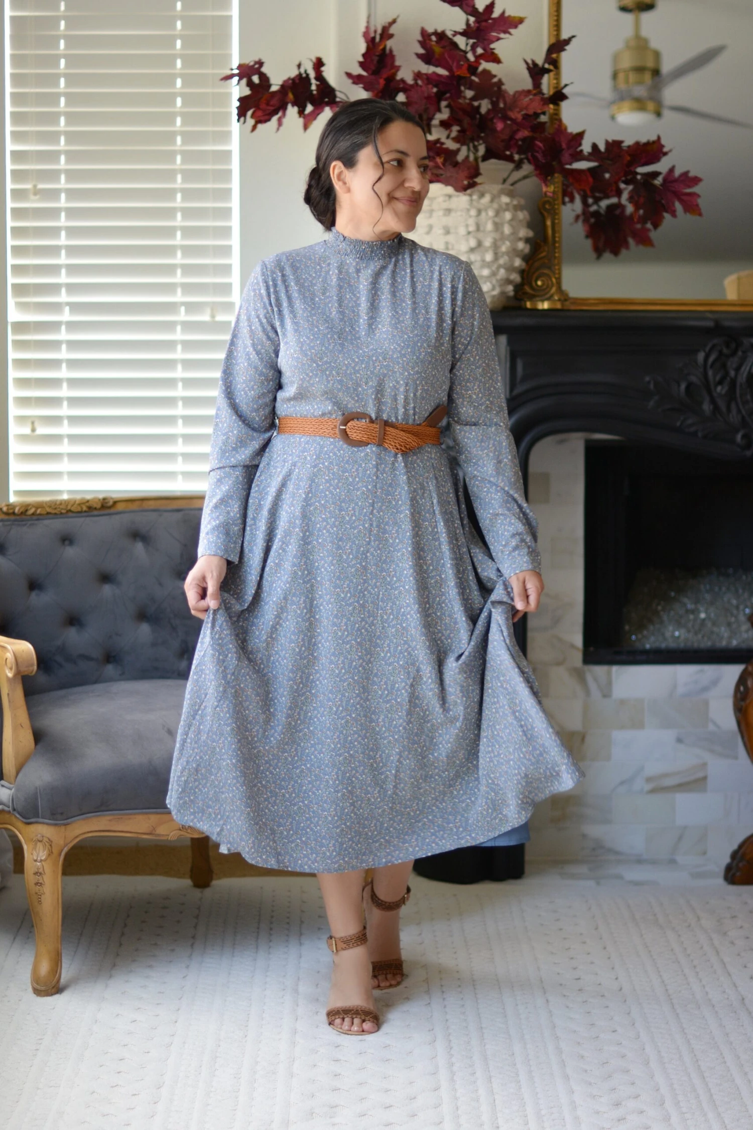 Anya Blue Floral Dress (belt Included) 4 Anya Blue Floral Dress (belt Included) - Image 2