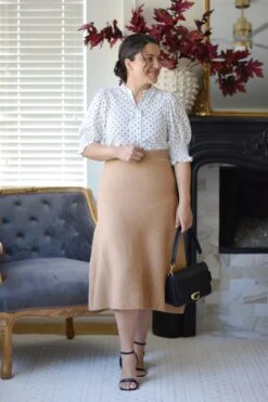 Silvia Camel Aline Ribbed Knit Skirt -Women Dresses Store 9B513E74 50B5 4952 AFC6 E54F09C0C812