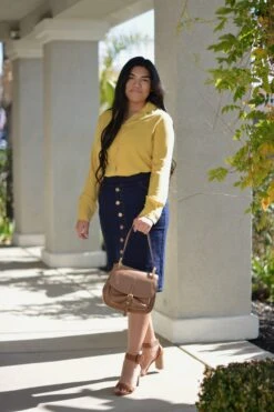 Justine Dark Denim Faux Buttoned Skirt -Women Dresses Store A47E7705 BAF6 4146 A58D 13A0270B77EB