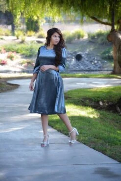 Capri Slate Blue Gray Velvet Puff Sleeve Dress -Women Dresses Store A77474FC F7F3 4CCB 8315 2A04BF0824D3