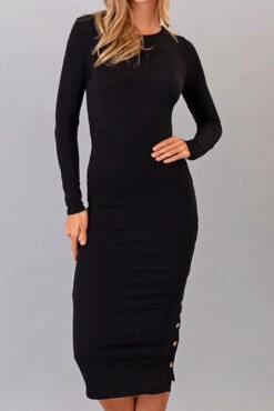 Vanessa Solid Black Midi Dress -Women Dresses Store A898F8DC C5A0 40F7 9C5B 8D2FF7F8D84C