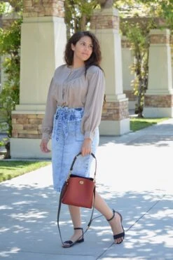 Adella Taupe Pintuck Top -Women Dresses Store A8DB3331 09C9 44E7 A6E7 0A0D124BEABC