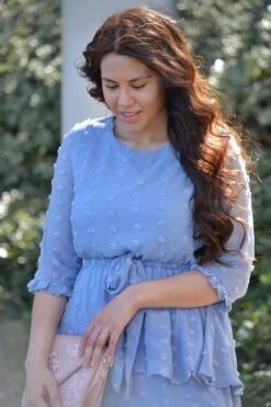 Madrid Blue Gray Swissdot Ruffled Dress -Women Dresses Store AA617A50 7939 4670 81E8 FC6AFD3242F7