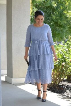 Madrid Blue Gray Swissdot Ruffled Dress -Women Dresses Store AD3B9DC5 B3E9 4DD3 8294 EC94F196CCB0