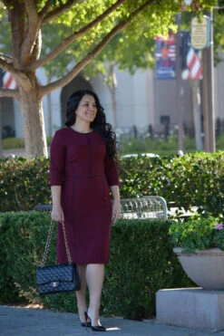 Athens Burgundy (Black Piping) Dress