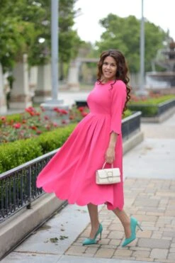 Berlin Scalloped Fuchsia Pink Dress