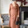 Gissi Rust Ribbed Wrap Dress -Women Dresses Store B91483FD E447 4E7B 87BC 62CCB84995C6