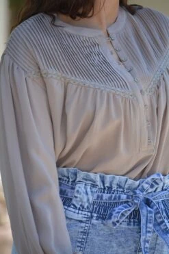 Adella Taupe Pintuck Top -Women Dresses Store BB90FDBF 6E7F 419F 8F6A F2ADC630CAF8