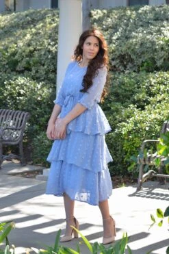 Madrid Blue Gray Swissdot Ruffled Dress -Women Dresses Store CFAED4B9 CC2D 4E33 B742 321EEDF9742A