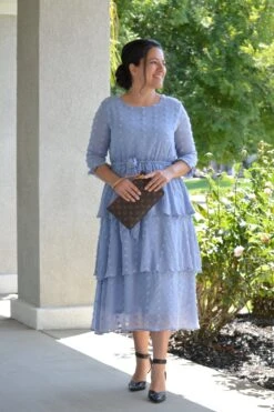 Madrid Blue Gray Swissdot Ruffled Dress -Women Dresses Store CFF4337A 4976 4410 B15B F3F4B1341E7D