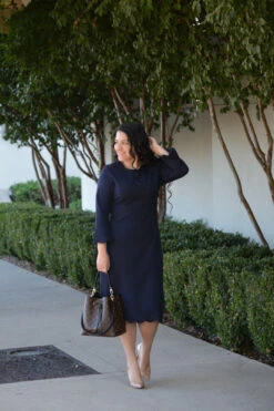 Lille Navy Scalloped Dress -Women Dresses Store D8653C5A BE54 498D 975C 790435B45984