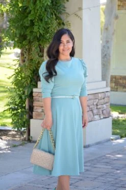 Capri Minty Blue Puff Sleeve Dress -Women Dresses Store DCE03166 132E 44A5 8540 981639816A28