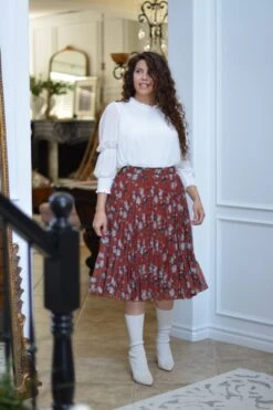 Tawny Rust Floral Pleated Skirt