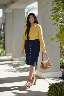 Justine Dark Denim Faux Buttoned Skirt -Women Dresses Store E214C4A9 E878 4435 B82E E1AA28BE7FC9