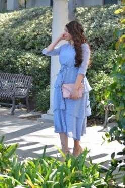 Madrid Blue Gray Swissdot Ruffled Dress -Women Dresses Store E87FDCC8 7EC3 4FEA BDFF 087B90080C3D