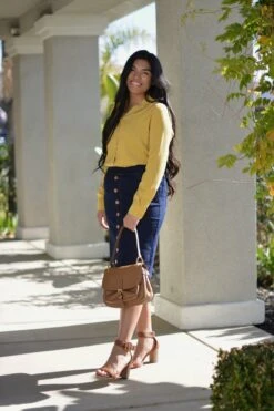 Justine Dark Denim Faux Buttoned Skirt -Women Dresses Store EE2A3B69 C04D 41A2 B25A CE574D34B8AB