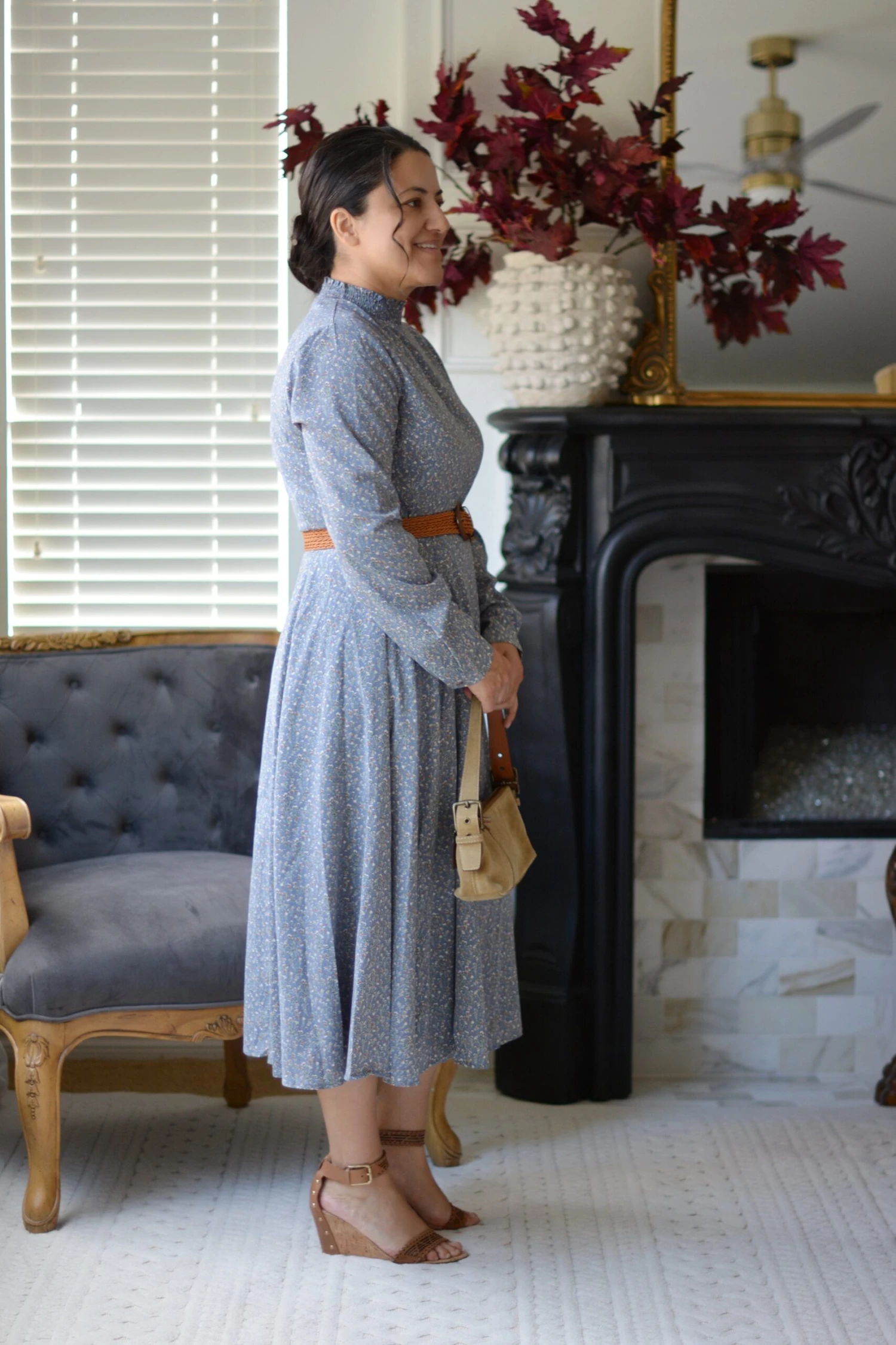 Anya Blue Floral Dress (belt Included) 8 Anya Blue Floral Dress (belt Included) - Image 6