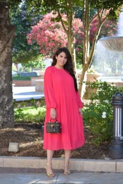 Emma Fuchsia Pink Pleated Dress -Women Dresses Store F2AD92A2 0CBB 407E B29B 98BB97415758