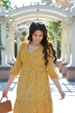 Theodora Mustard Floral Midi Dress