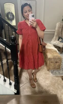 Luna Rust Cotton Eyelet Dress