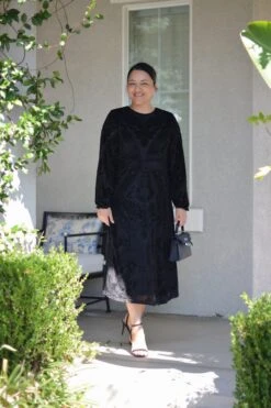 Steph Black Velvet Damask Dress